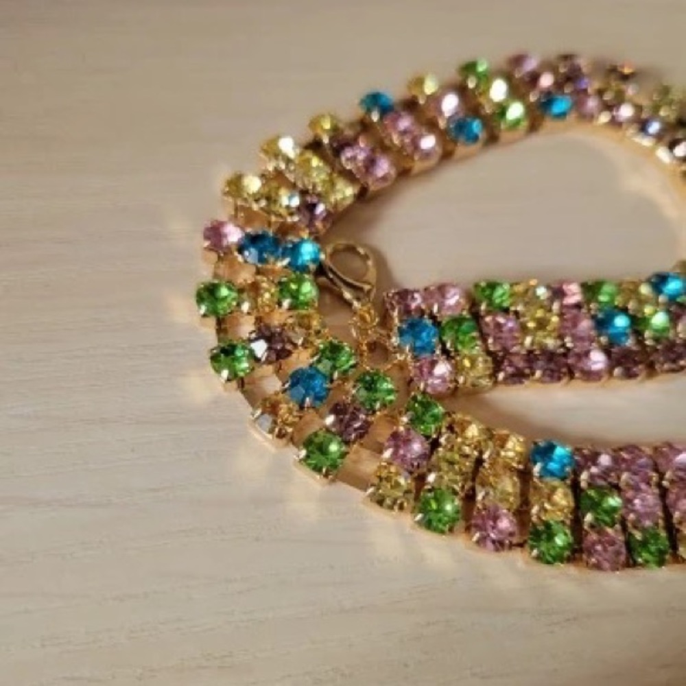 Zara Rainbow Rhinestone Smiley Charm Choker Necklaces + Chain - Picture 5 of 14